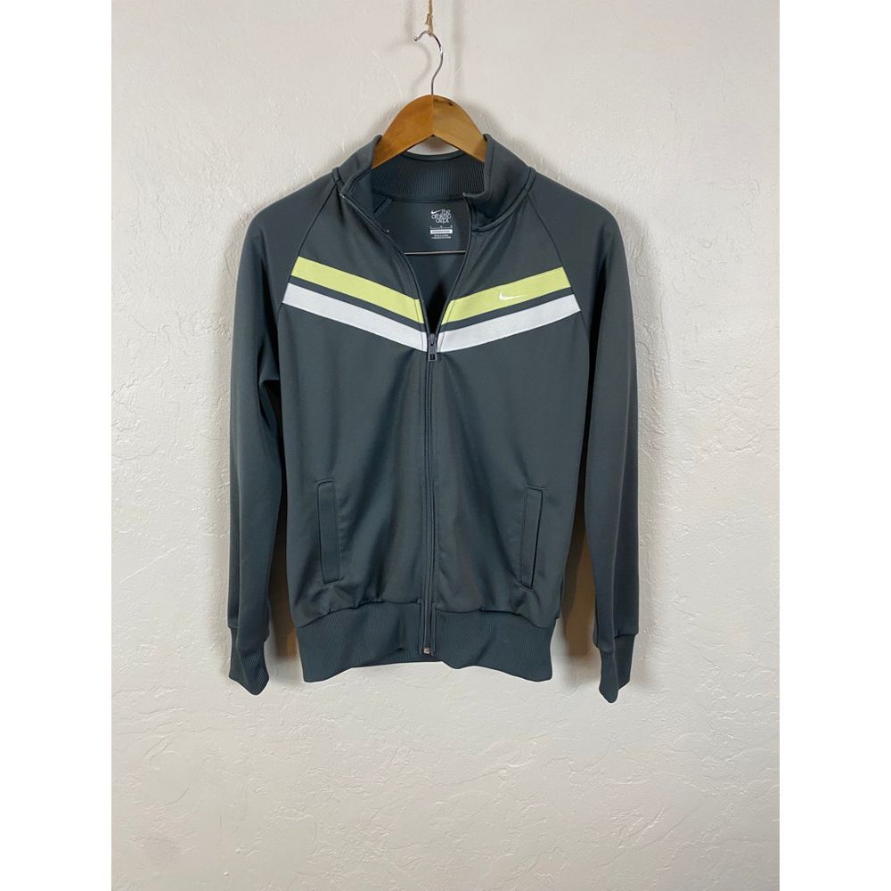 Nike Athletic Track Jacket Gray Yellow Stripe Full Zip Retro Sport‎ Training